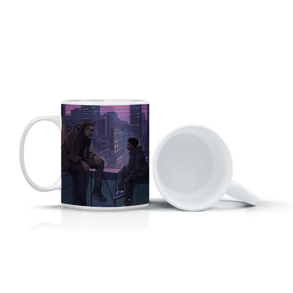 Man and Boy Rooftop City Night Anime – Mugs