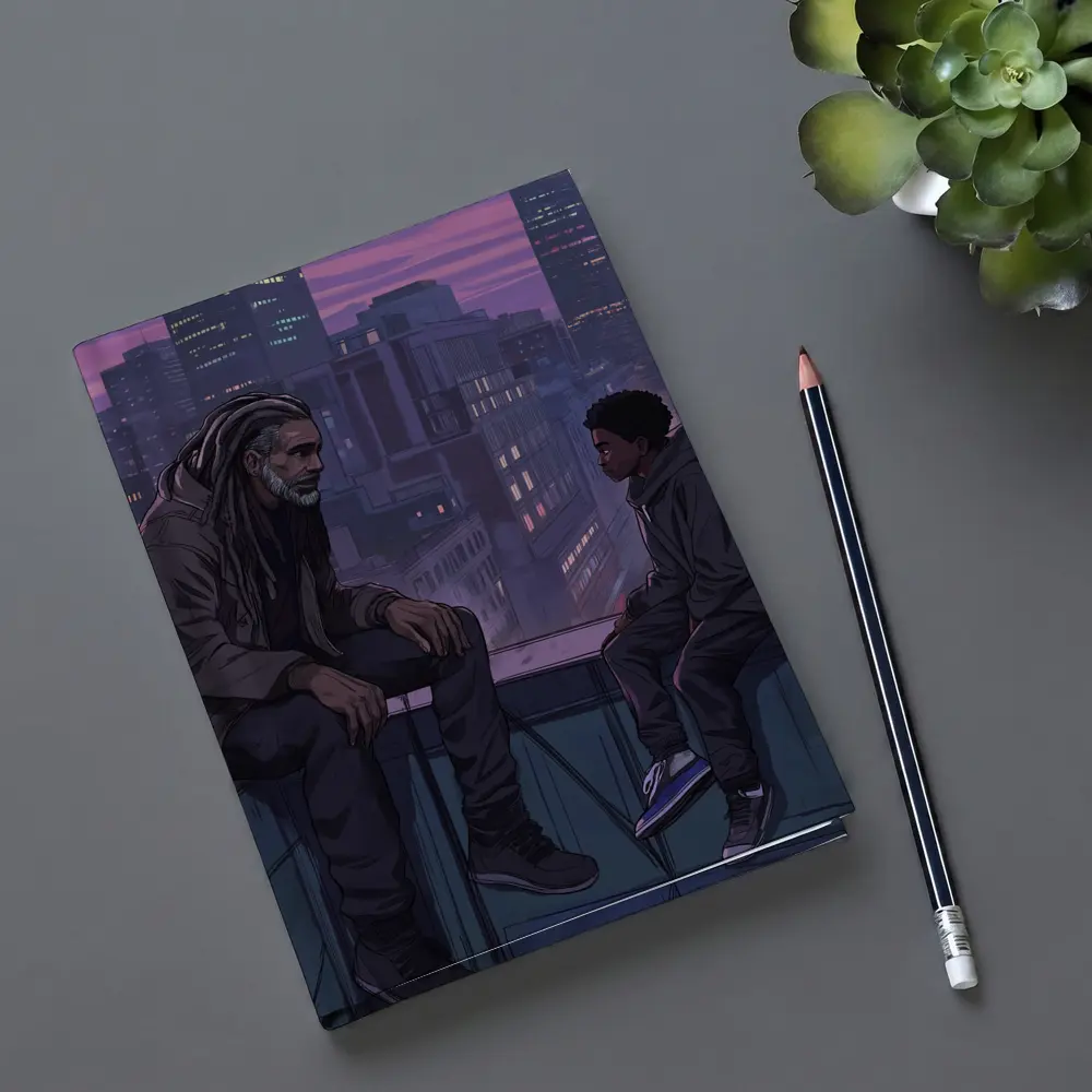 Man and Boy Rooftop City Night Anime – Notebooks