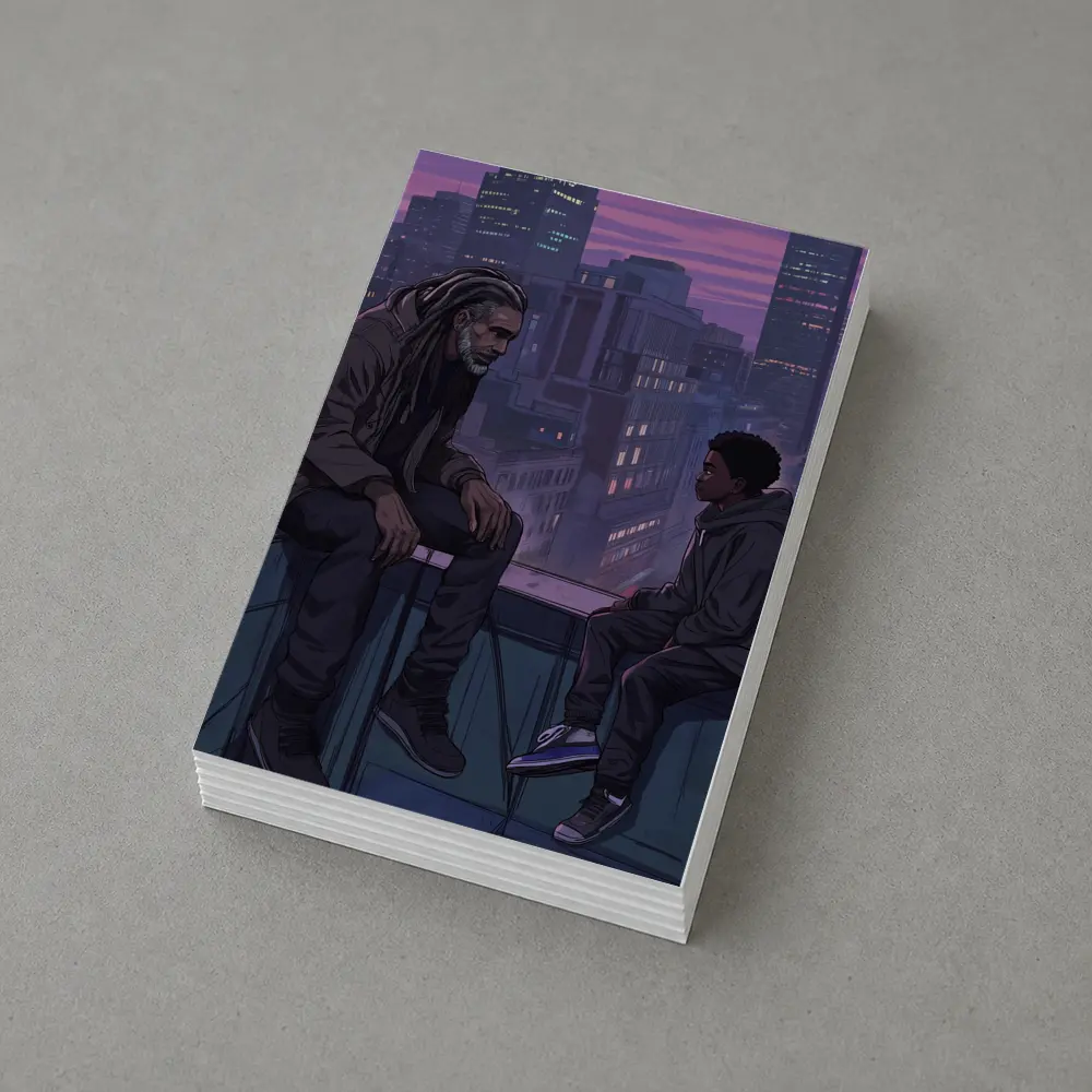 Man and Boy Rooftop City Night Anime – Postcards