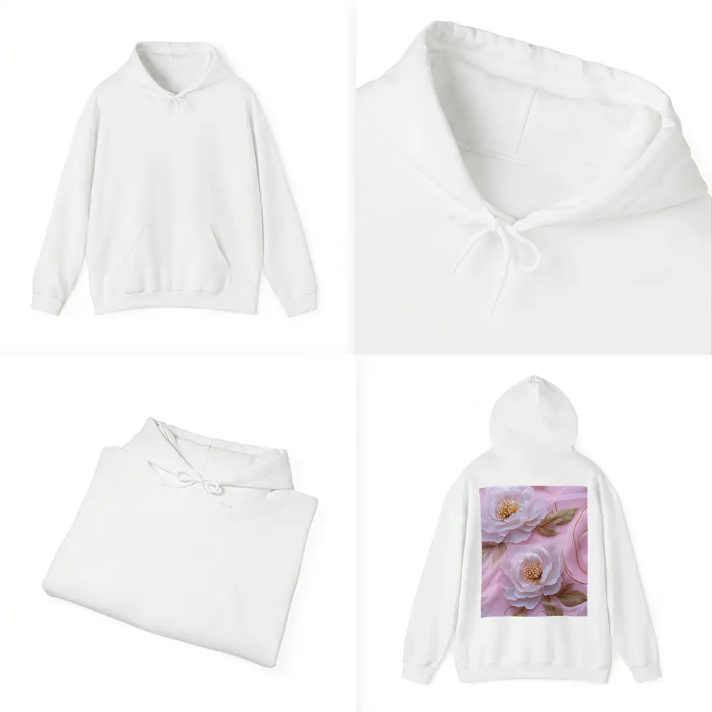 White Peonies Gold Leaves Pink Background – Hoodies