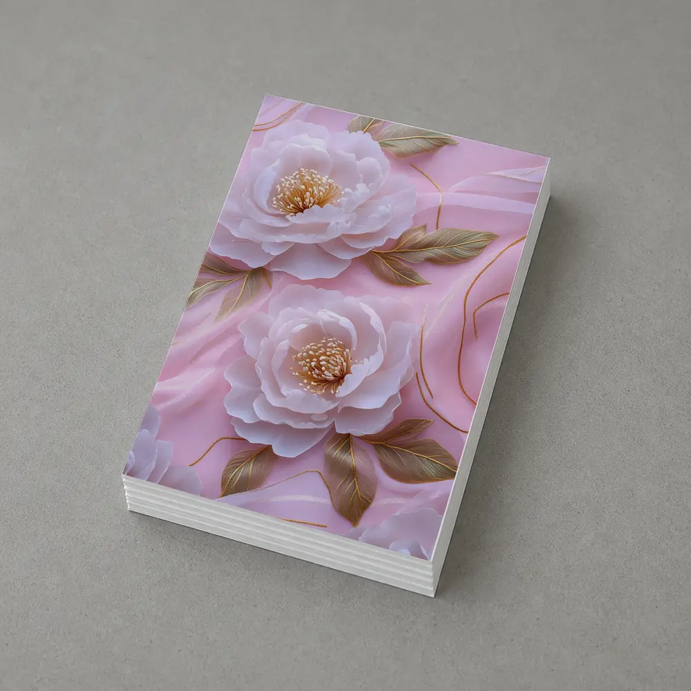 White Peonies Gold Leaves Pink Background – Postcards