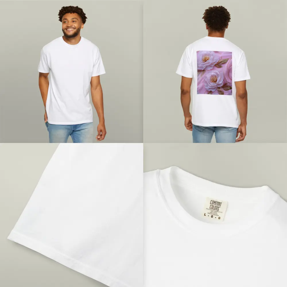 White Peonies Gold Leaves Pink Background – T-Shirts