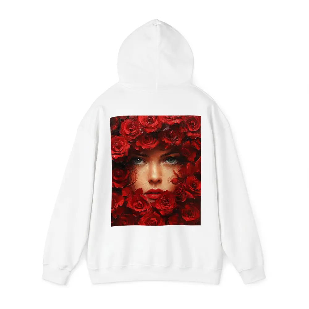 Woman Face Surrounded By Red Roses Oil Painting – Hoodies