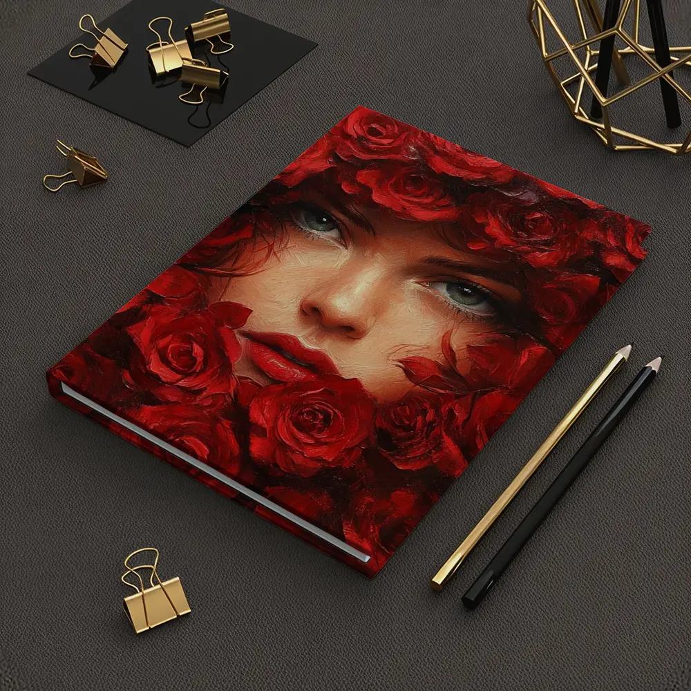 Woman Face Surrounded By Red Roses Oil Painting – Notebooks