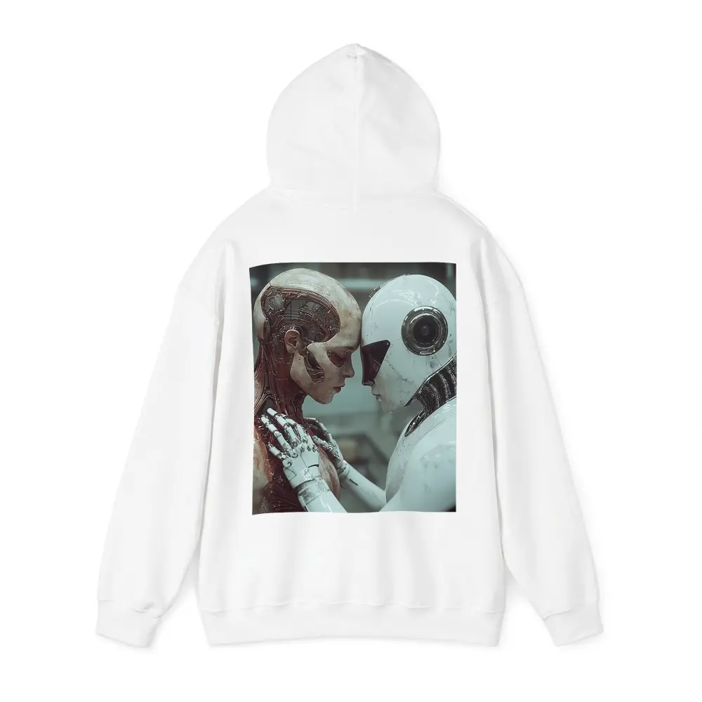 Two Androids Facing Each Other Industrial Setting – Hoodies