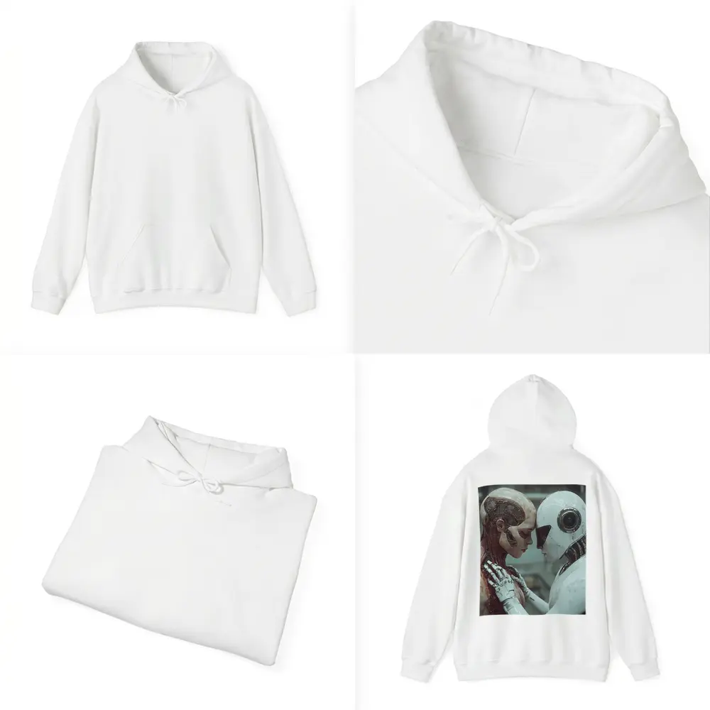 Two Androids Facing Each Other Industrial Setting – Hoodies