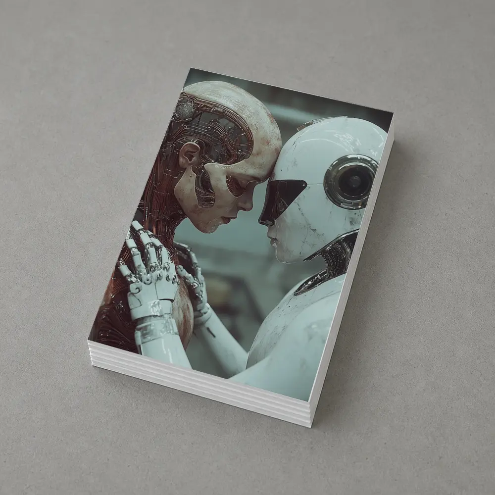 Two Androids Facing Each Other Industrial Setting – Postcards