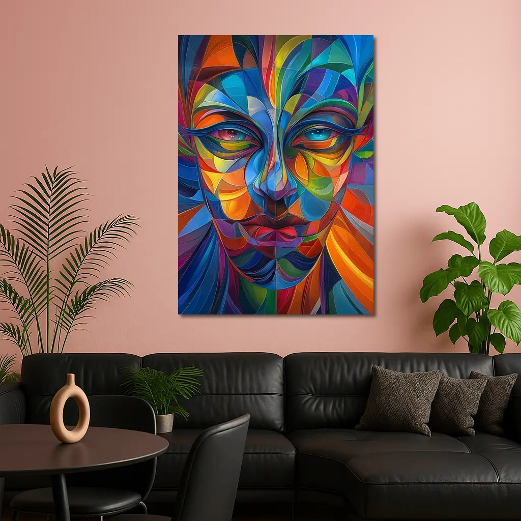 Colorful Abstract Human Face Geometric Art – Wall Art