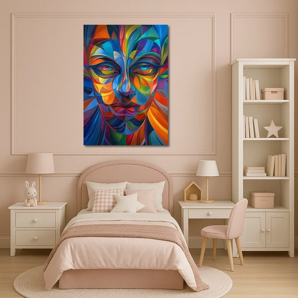 Colorful Abstract Human Face Geometric Art – Wall Art