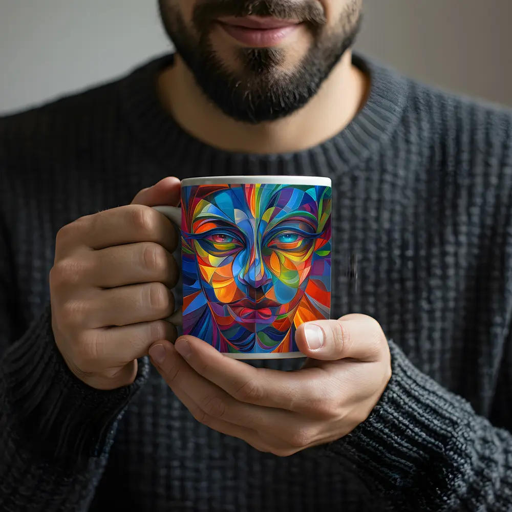 Colorful Abstract Human Face Geometric Art – Mugs