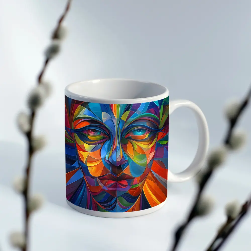 Colorful Abstract Human Face Geometric Art – Mugs