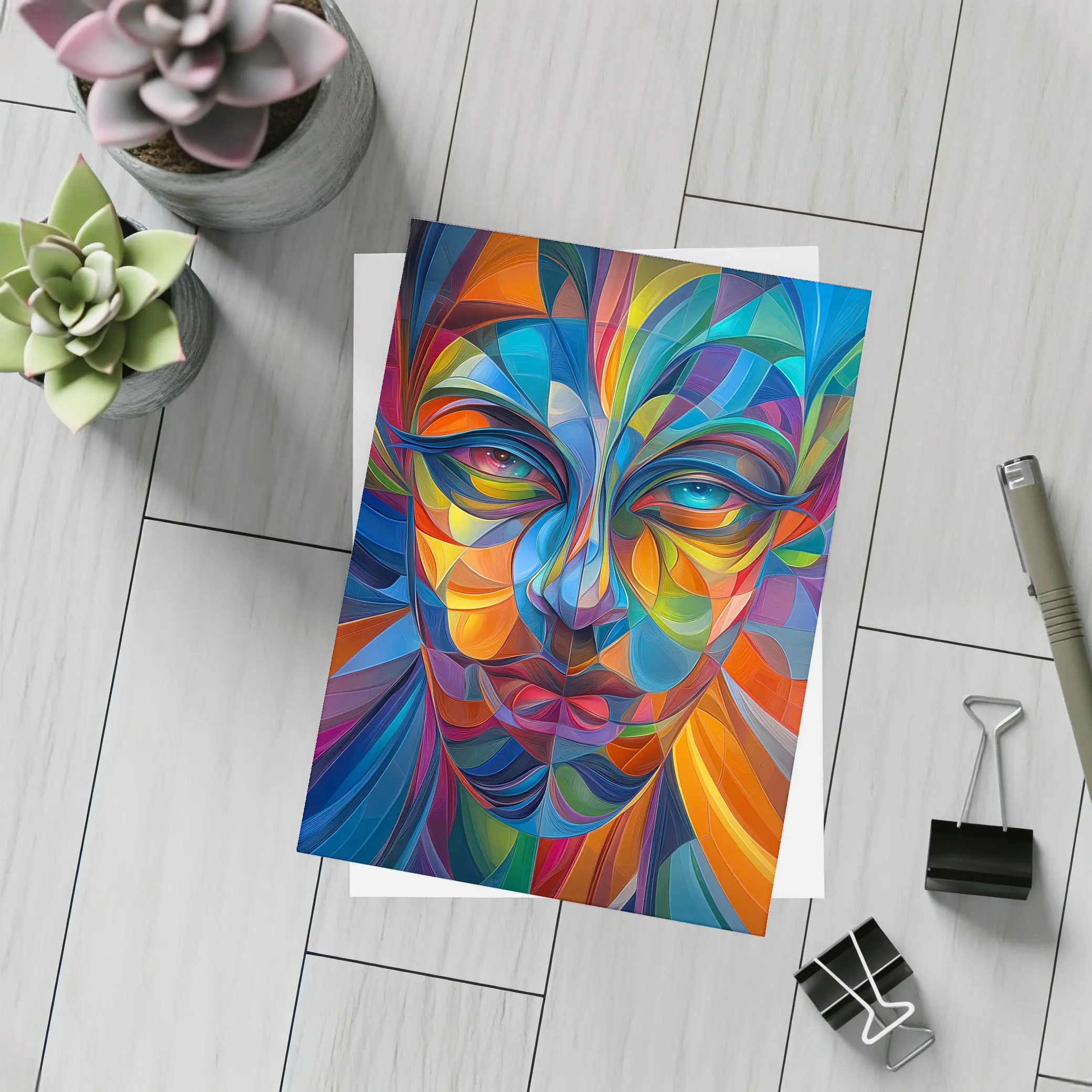 Colorful Abstract Human Face Geometric Art – Postcards