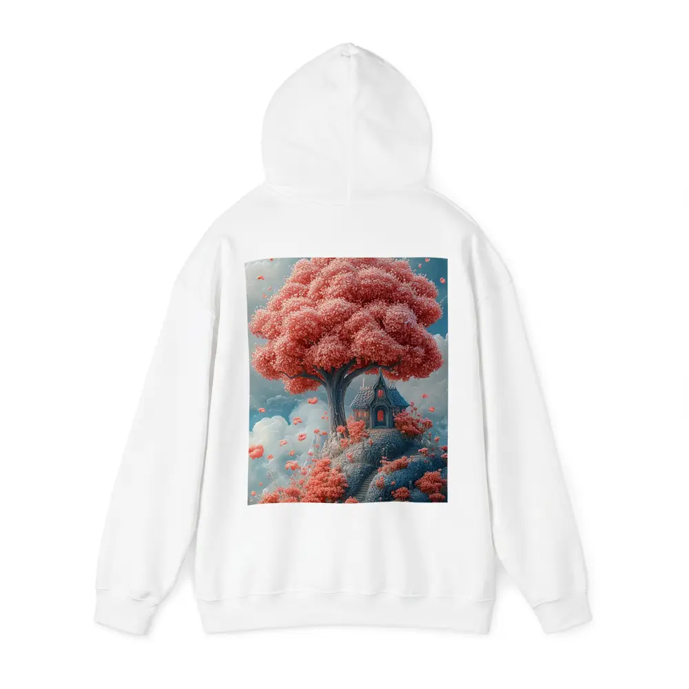 Fantasy Cottage Under Pink Blossom Tree – Hoodies