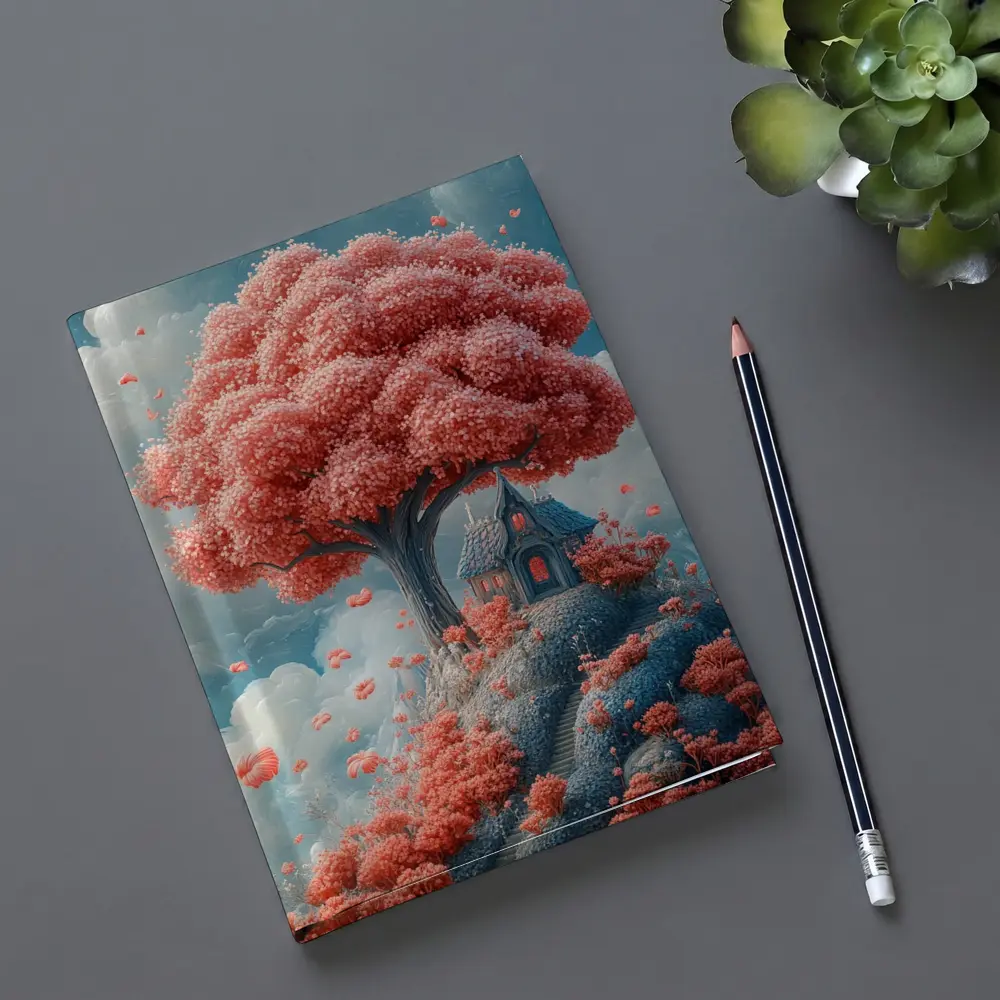 Fantasy Cottage Under Pink Blossom Tree – Notebooks