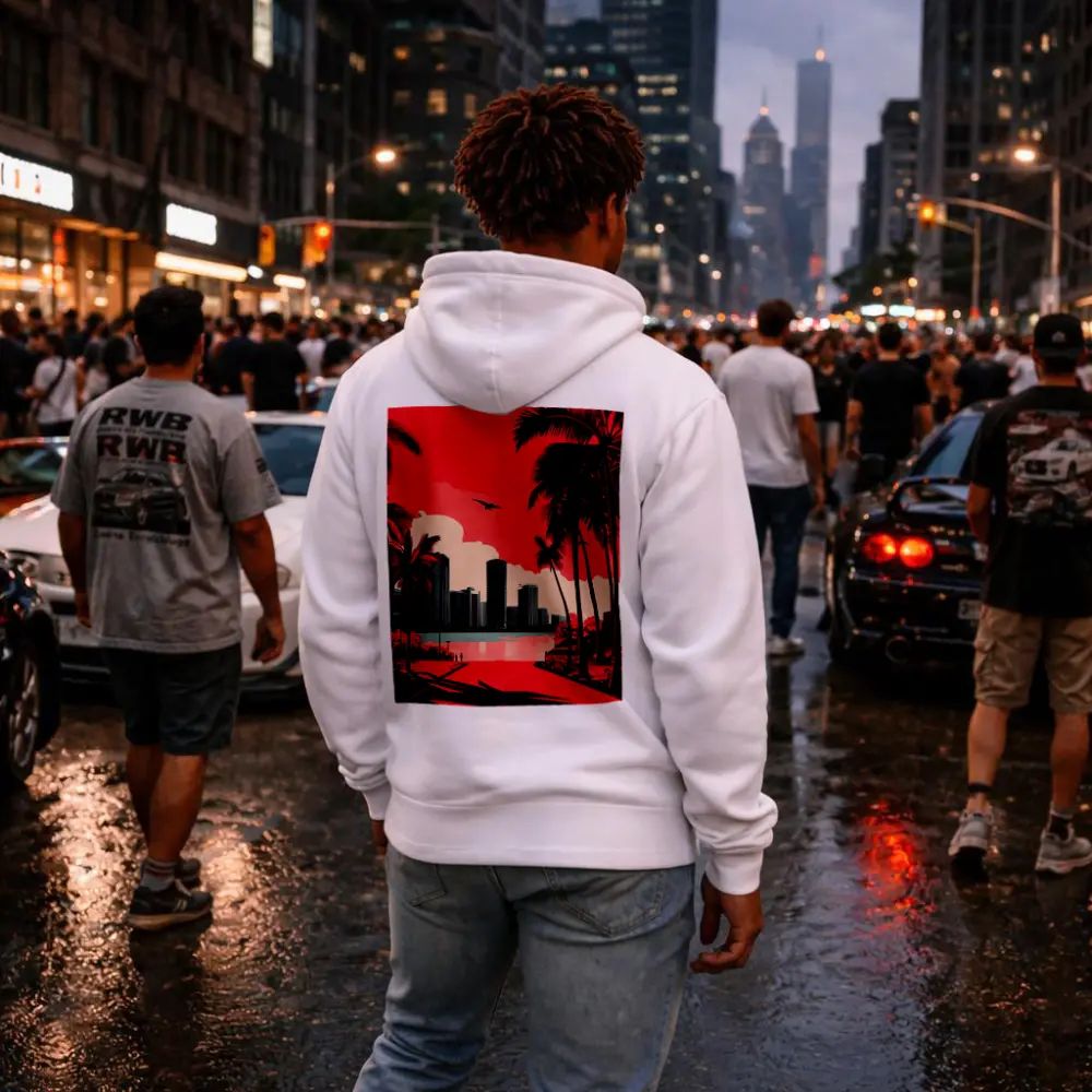 Miami Skyline Red Palm Trees City Art – Hoodies