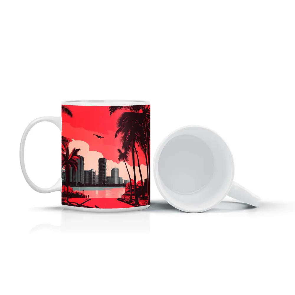 Miami Skyline Red Palm Trees City Art – Mugs