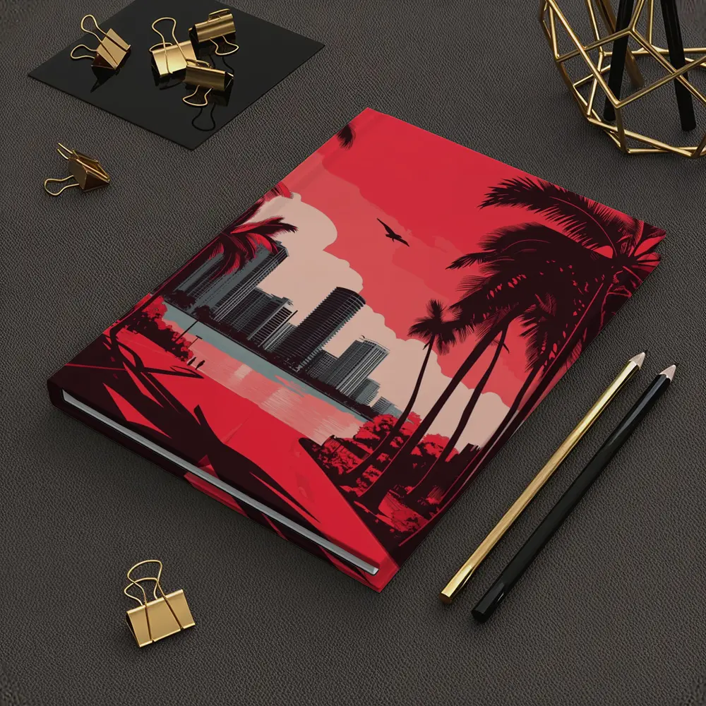 Miami Skyline Red Palm Trees City Art – Notebooks