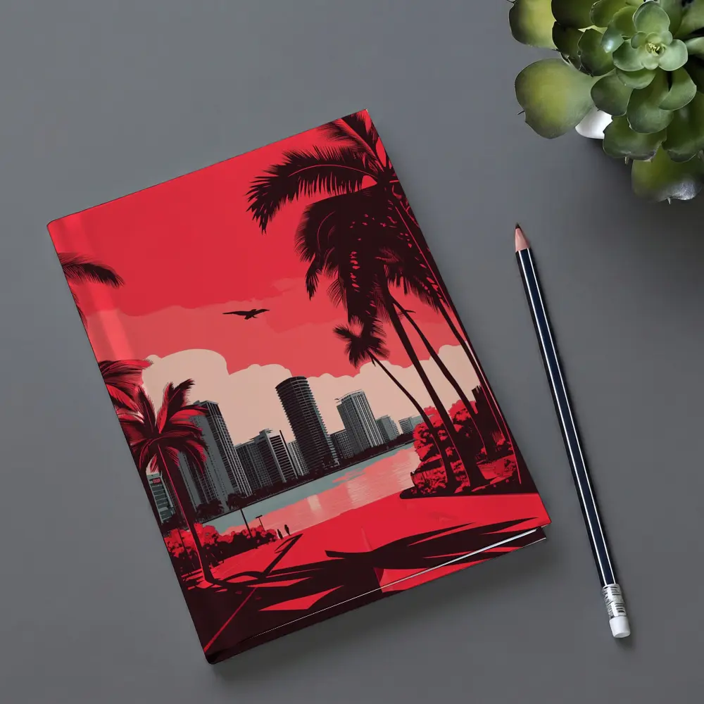 Miami Skyline Red Palm Trees City Art – Notebooks