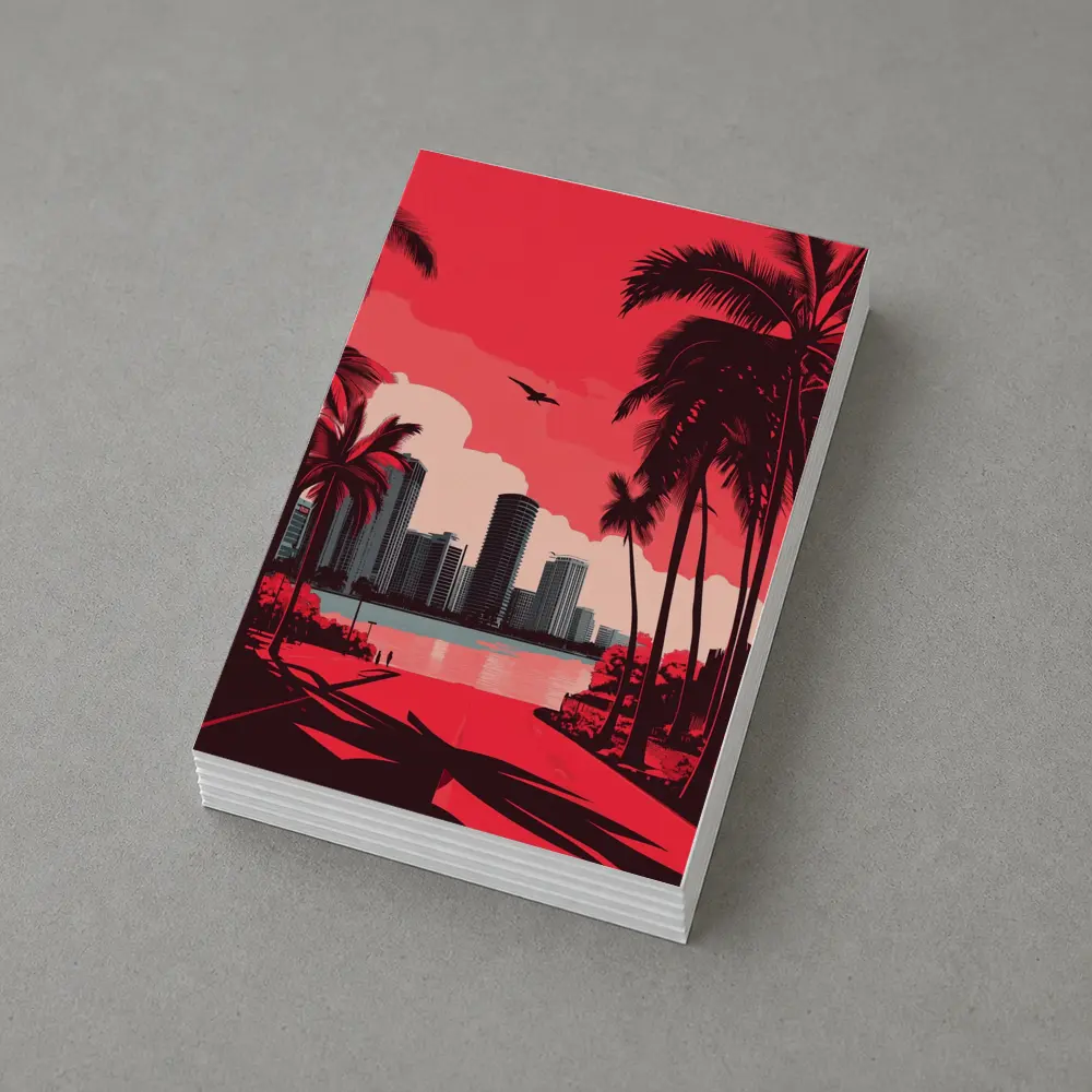 Miami Skyline Red Palm Trees City Art – Postcards