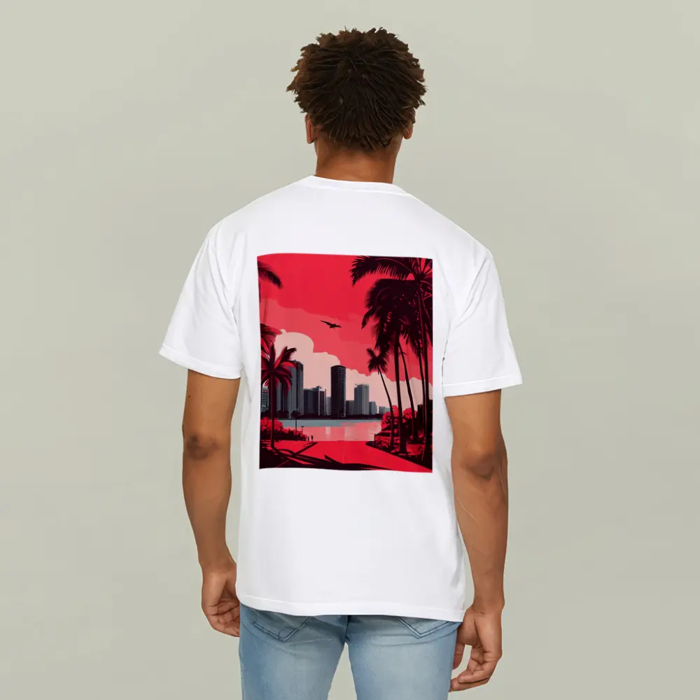 Miami Skyline Red Palm Trees City Art – T-Shirts