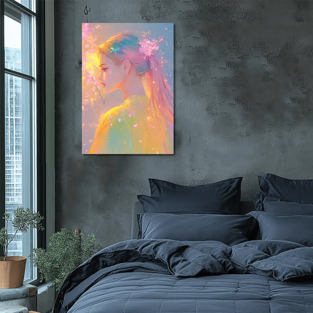 Pastel Anime Girl Cherry Blossoms Fantasy Art – Wall Art