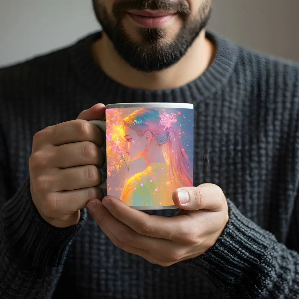 Pastel Anime Girl Cherry Blossoms Fantasy Art – Mugs
