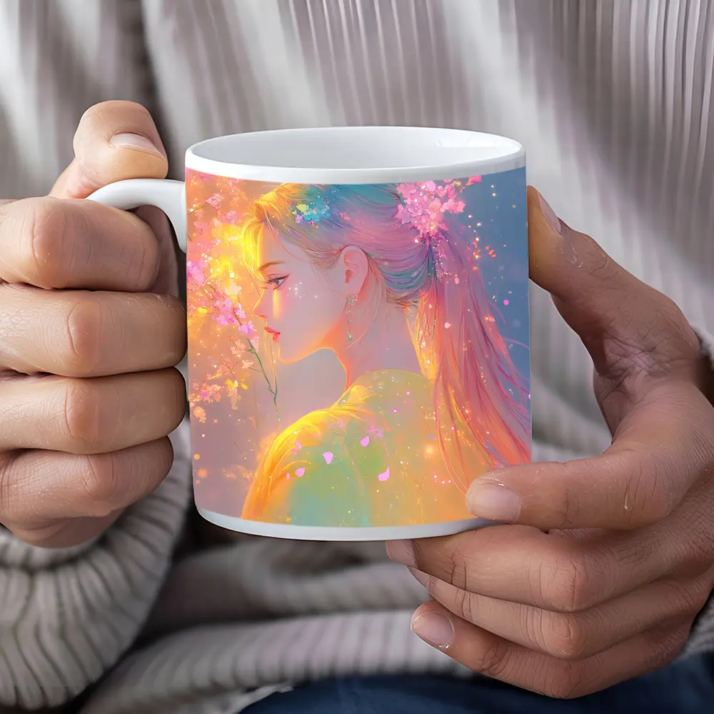 Pastel Anime Girl Cherry Blossoms Fantasy Art – Mugs