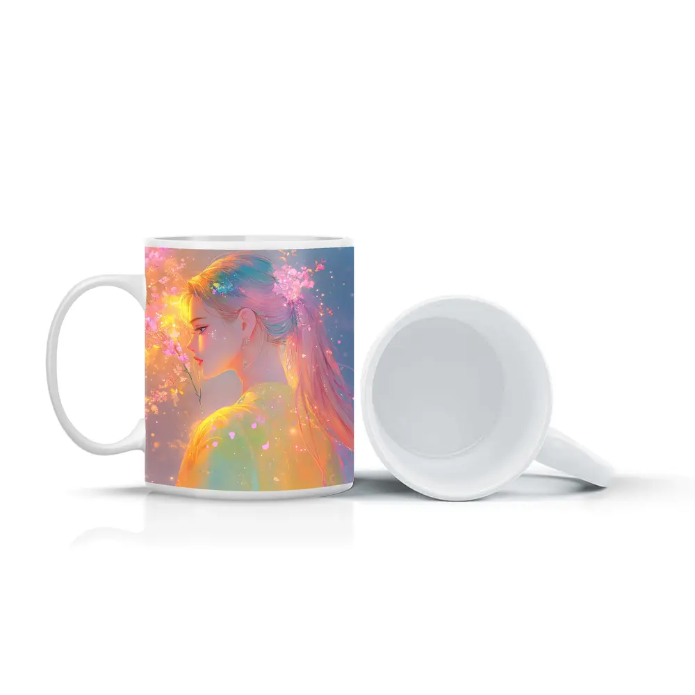 Pastel Anime Girl Cherry Blossoms Fantasy Art – Mugs
