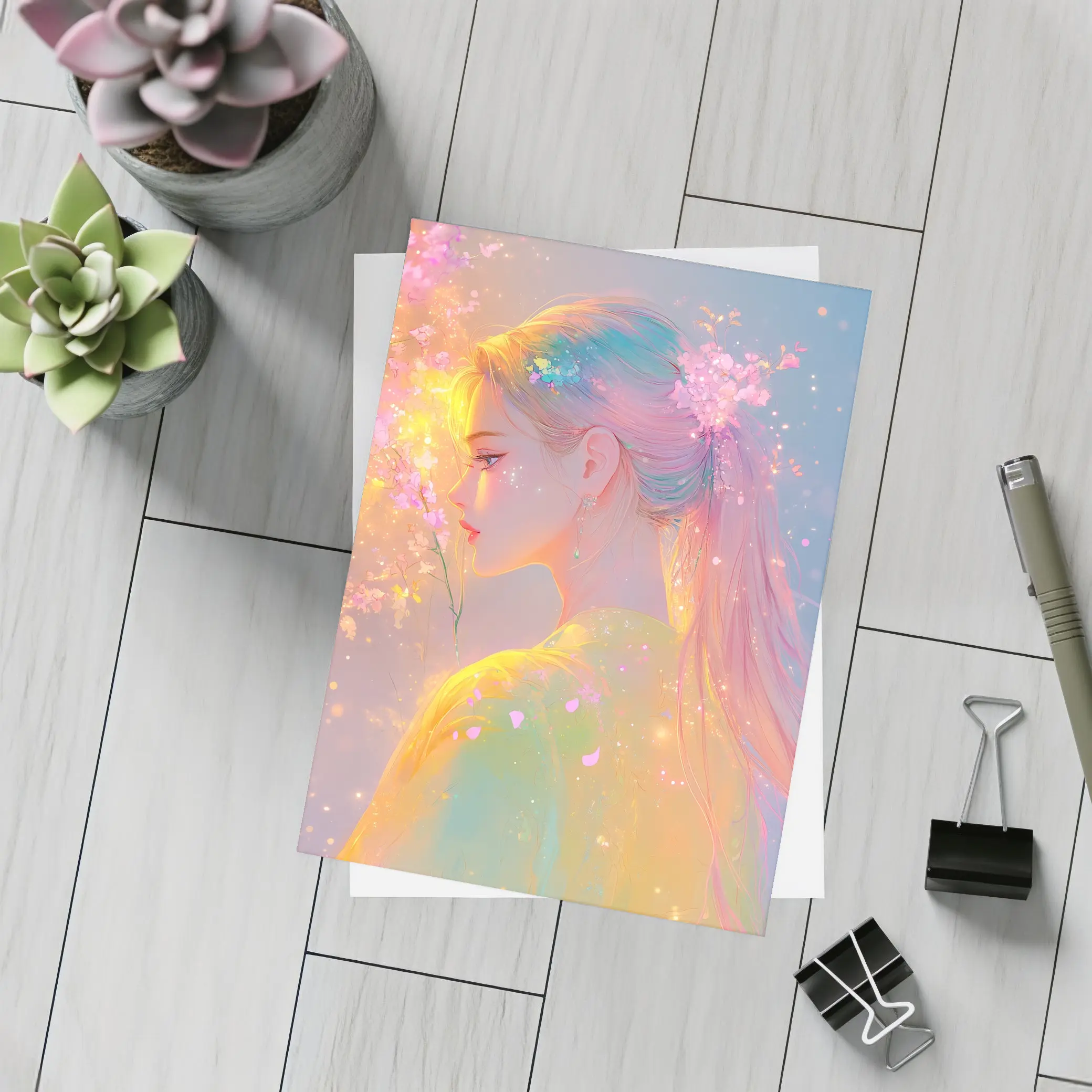 Pastel Anime Girl Cherry Blossoms Fantasy Art – Postcards