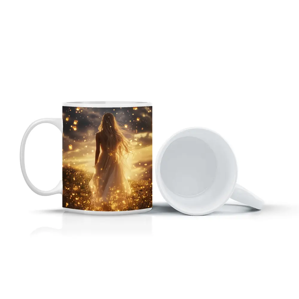Woman Golden Lanterns Fantasy Night Sky – Mugs
