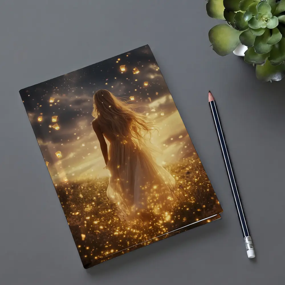 Woman Golden Lanterns Fantasy Night Sky – Notebooks