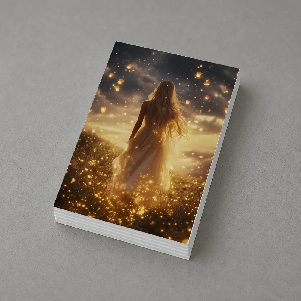 Woman Golden Lanterns Fantasy Night Sky – Postcards