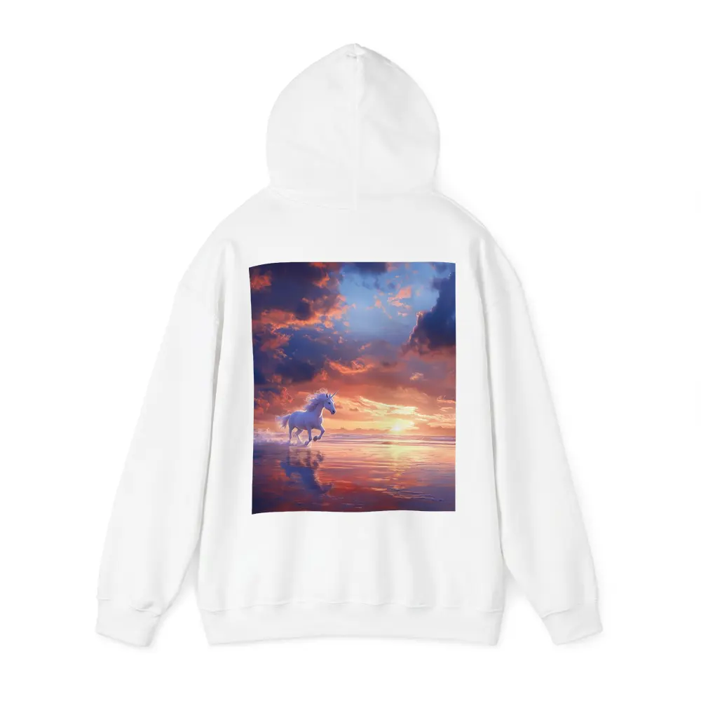 White Unicorn Running On Sunset Beach – Hoodies