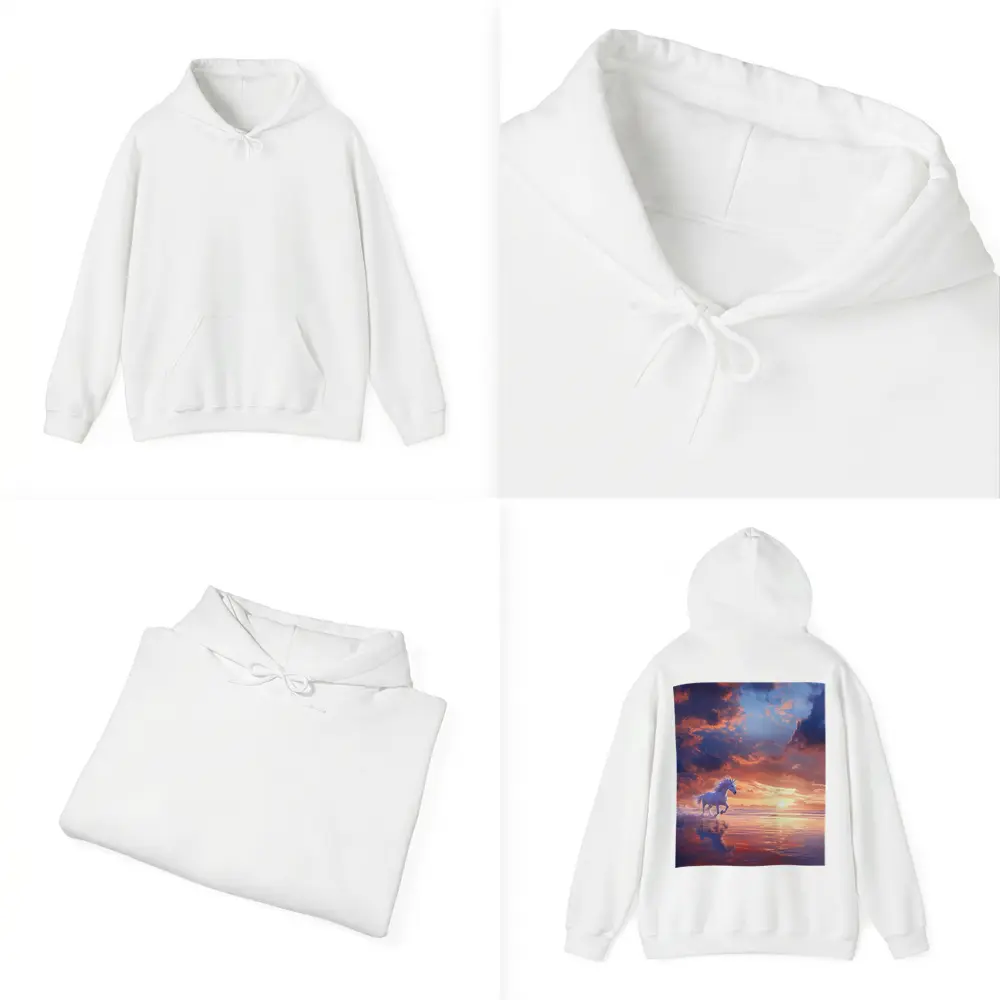 White Unicorn Running On Sunset Beach – Hoodies