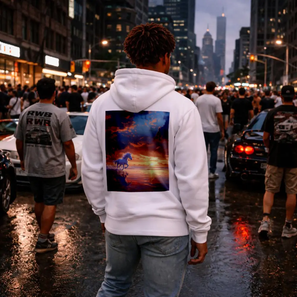 White Unicorn Running On Sunset Beach – Hoodies