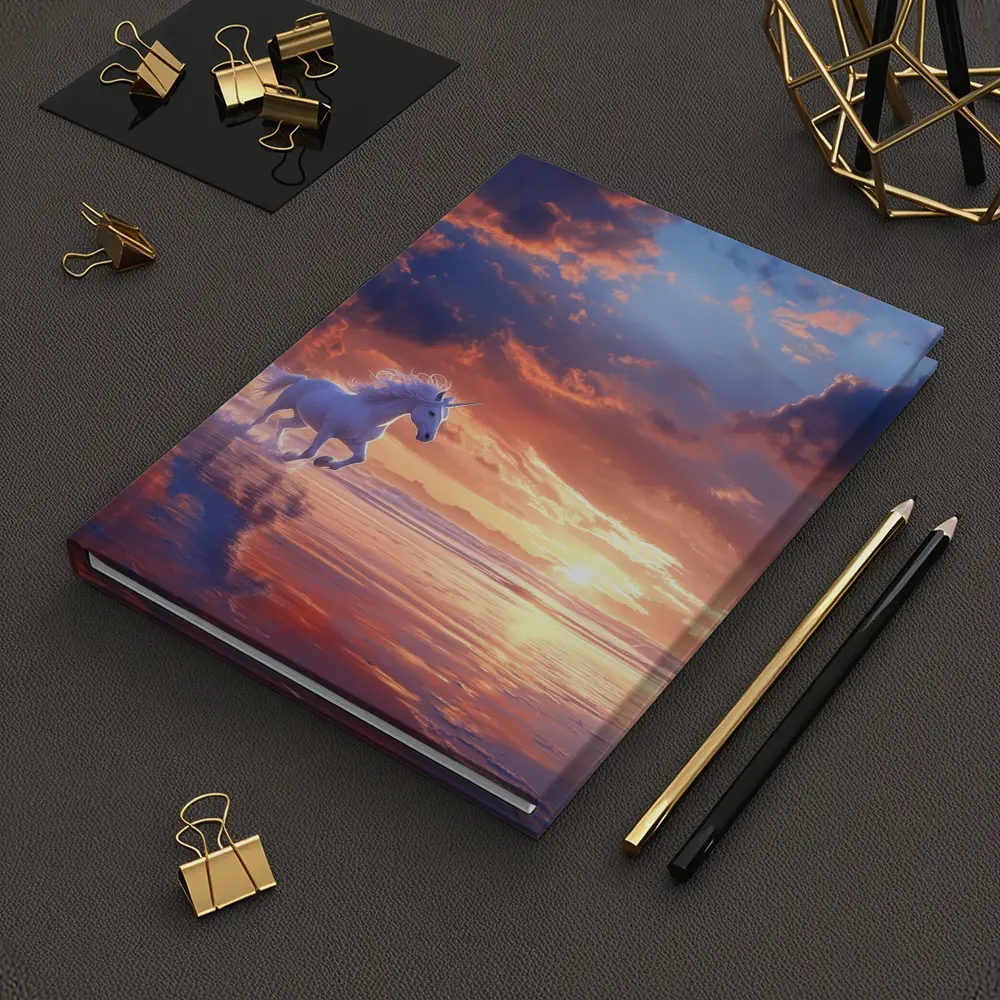 White Unicorn Running On Sunset Beach – Notebooks