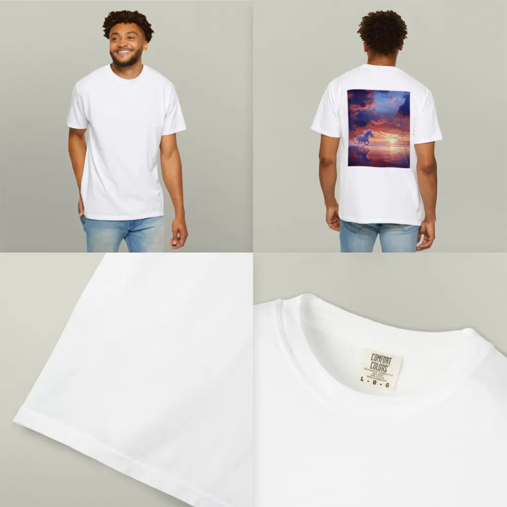 White Unicorn Running On Sunset Beach – T-Shirts