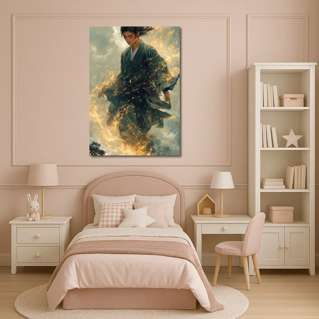 Samurai Warrior Rising in Golden Flames – Wall Art