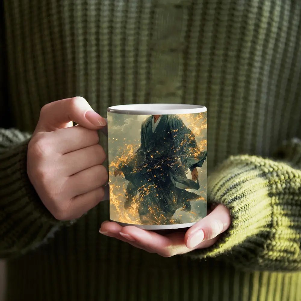Samurai Warrior Rising in Golden Flames – Mugs