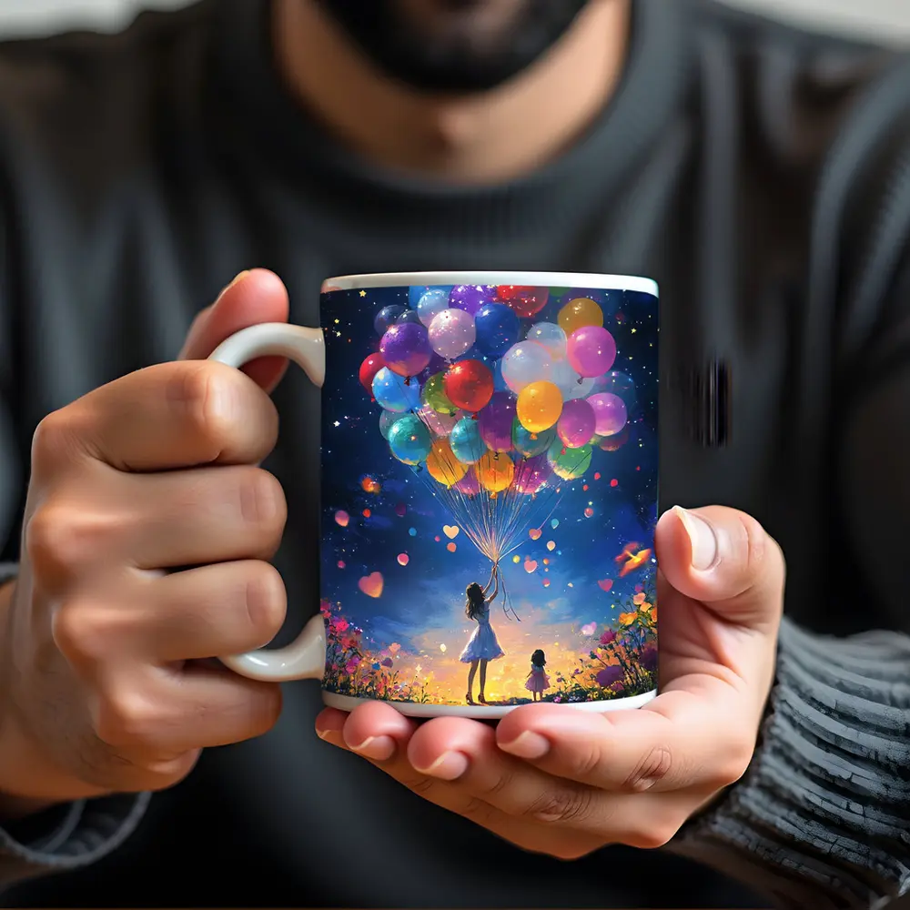 Girl With Colorful Balloons Starry Night Fantasy – Mugs