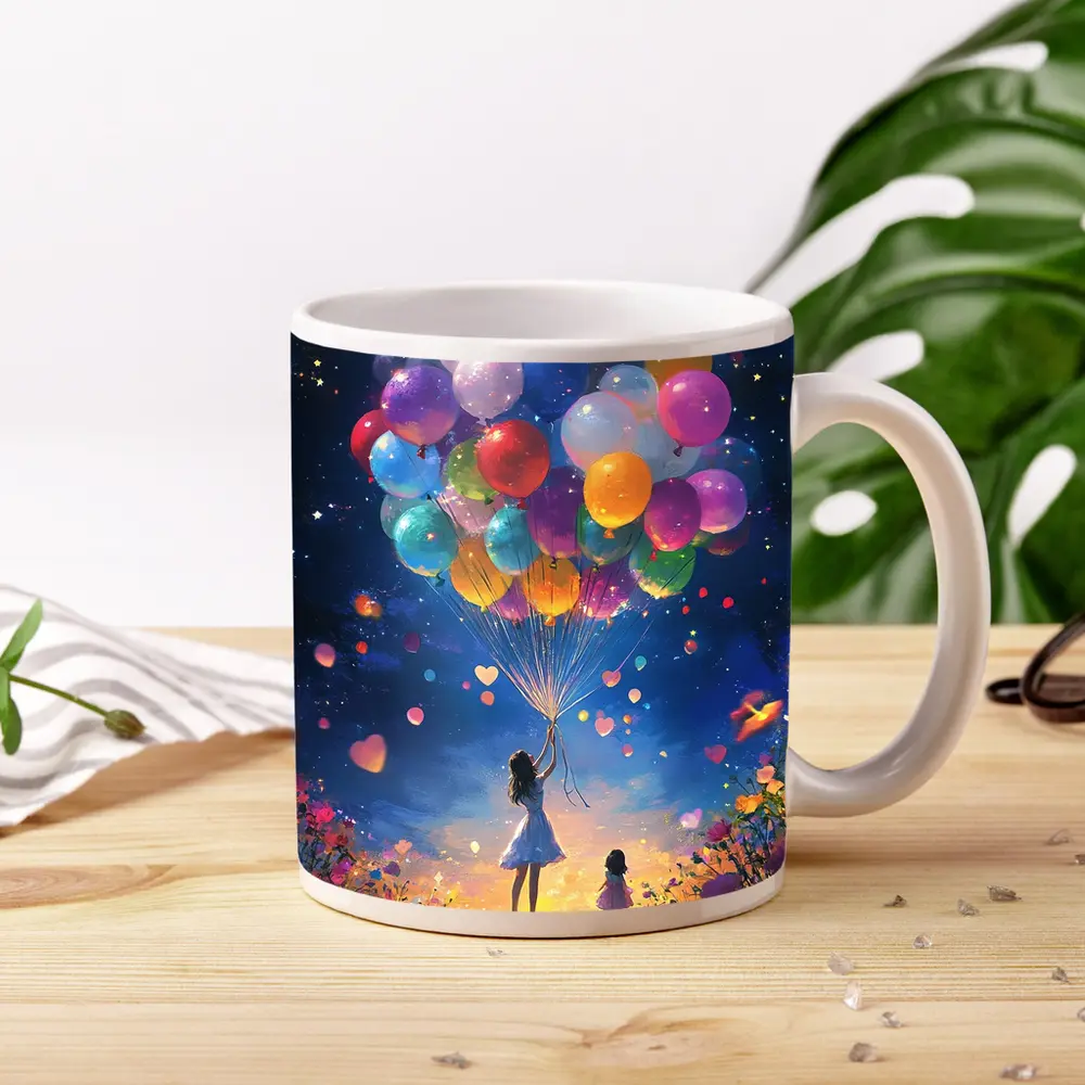 Girl With Colorful Balloons Starry Night Fantasy – Mugs