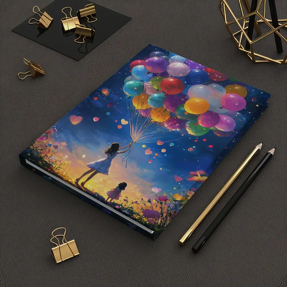 Girl With Colorful Balloons Starry Night Fantasy – Notebooks