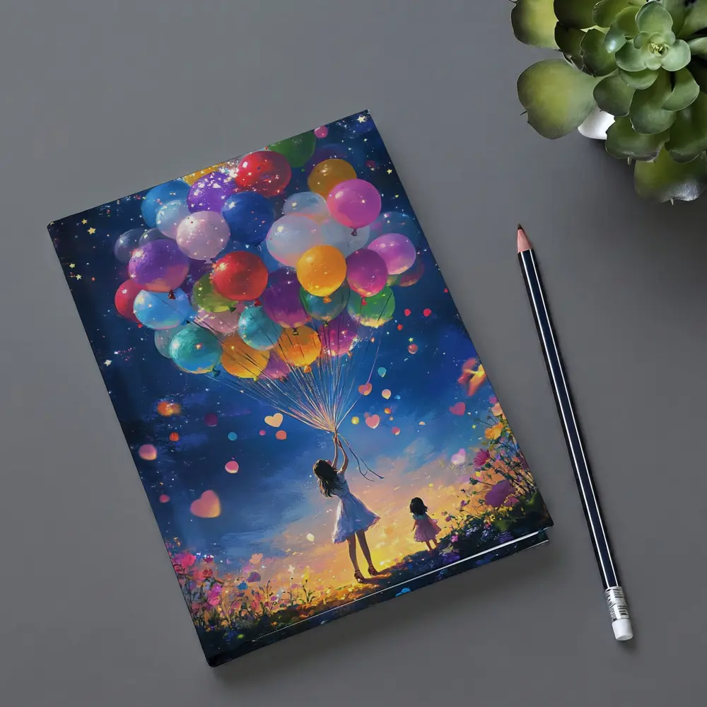 Girl With Colorful Balloons Starry Night Fantasy – Notebooks