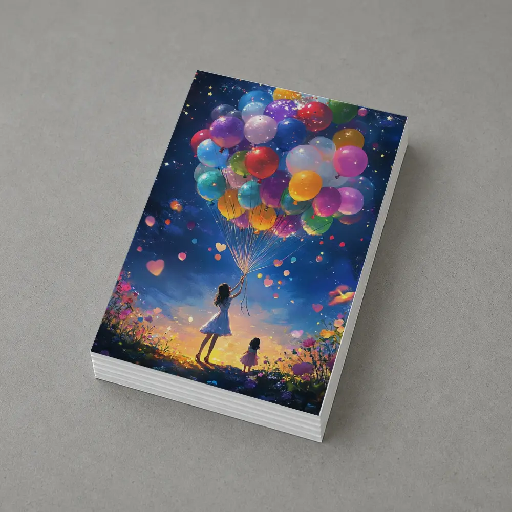 Girl With Colorful Balloons Starry Night Fantasy – Postcards