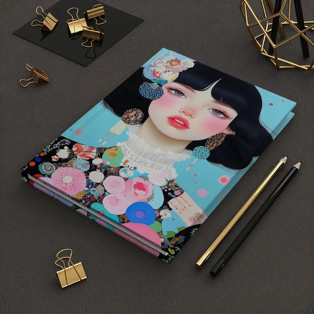 Anime Girl Floral Fashion Blue Background – Notebooks