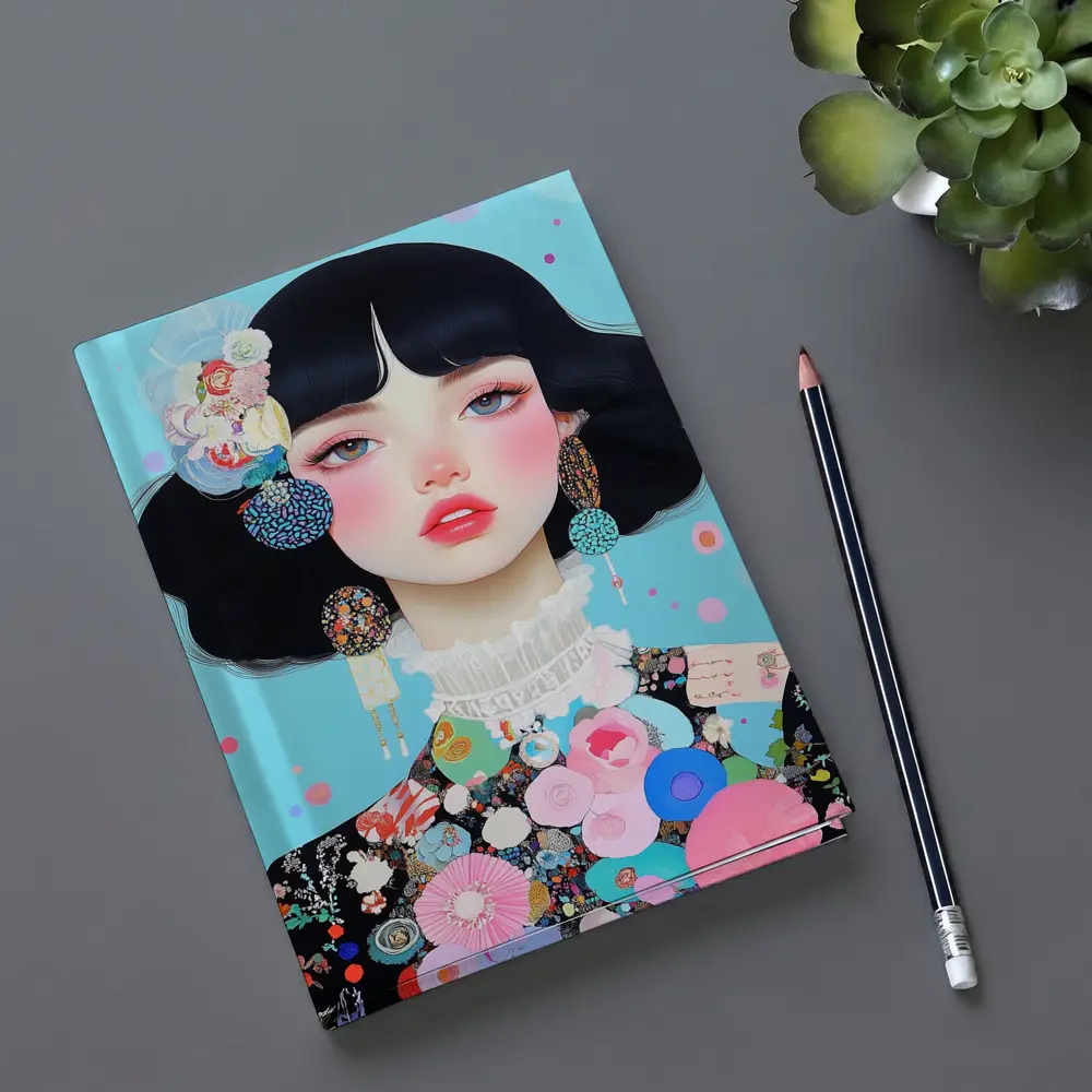 Anime Girl Floral Fashion Blue Background – Notebooks