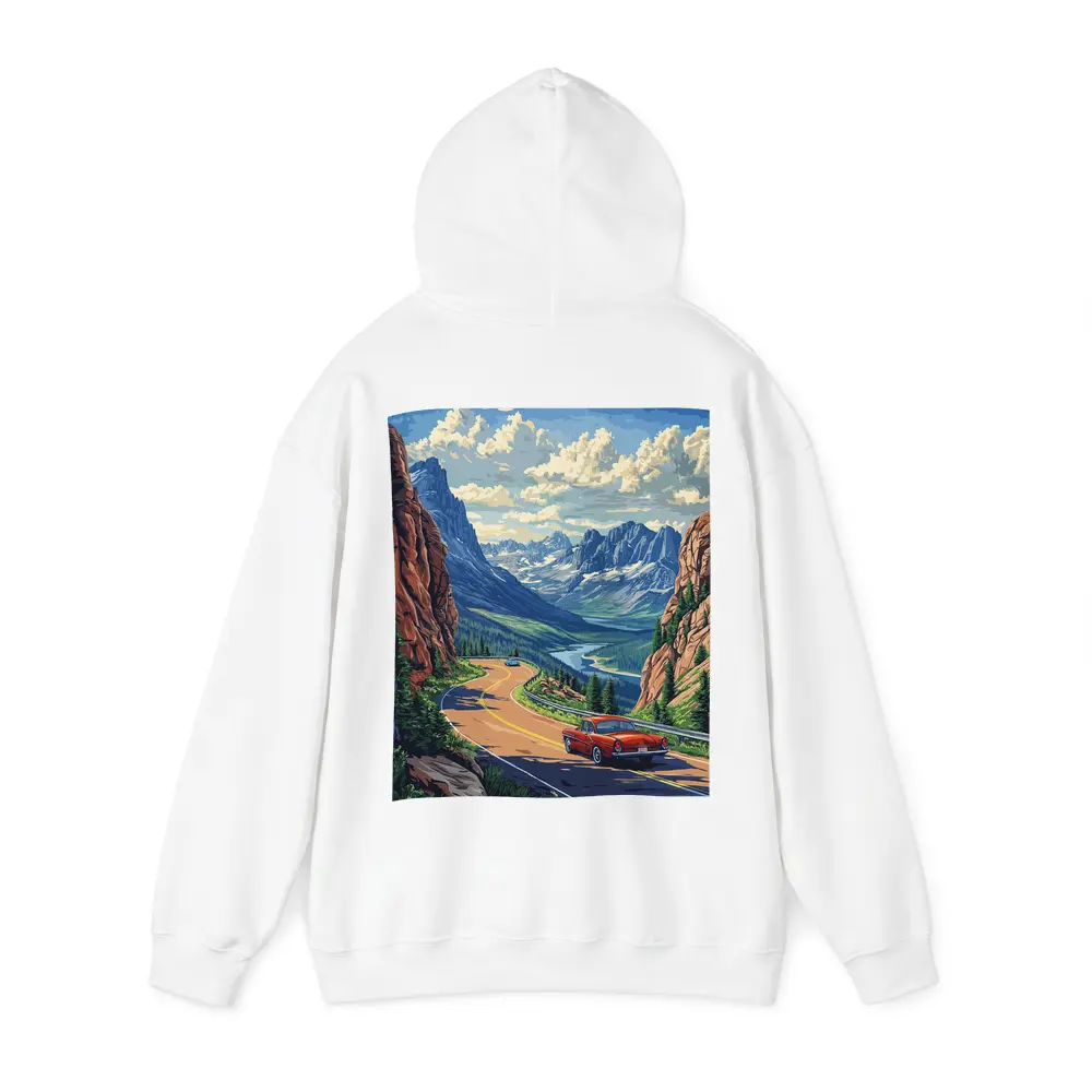 Red Classic Car Mountain Road Pop Art – Hoodies