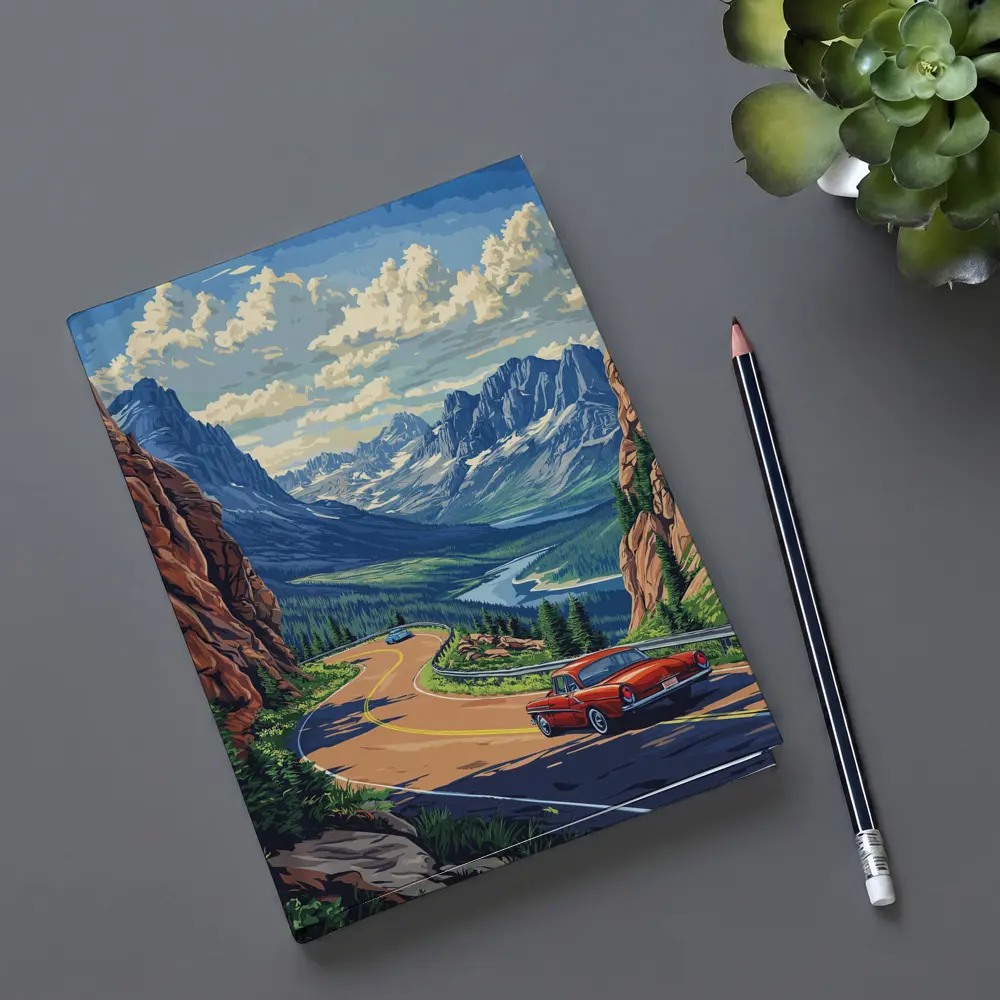 Red Classic Car Mountain Road Pop Art – Notebooks