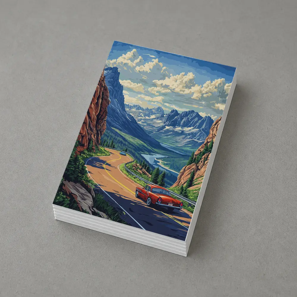 Red Classic Car Mountain Road Pop Art – Postcards