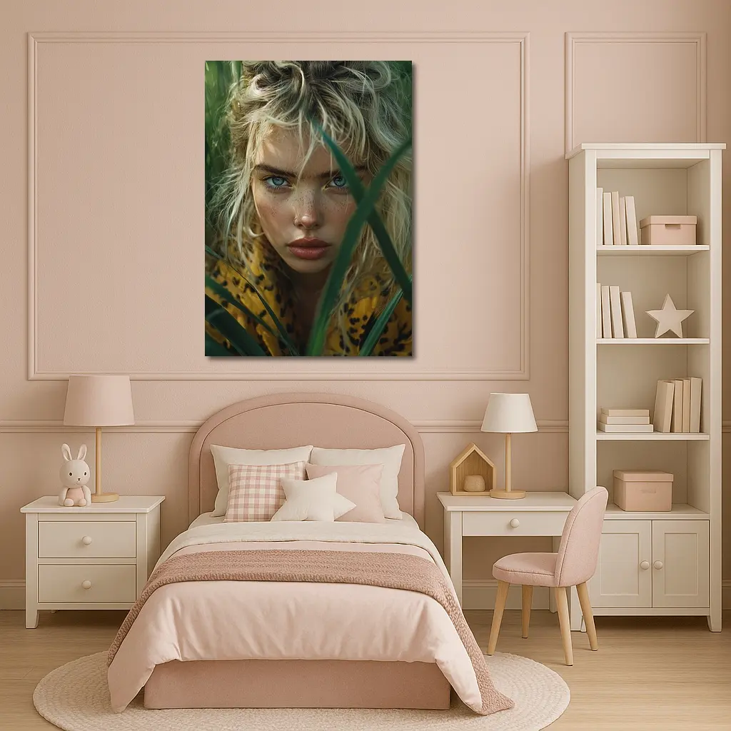 Blonde Woman Blue Eyes Green Grass – Wall Art